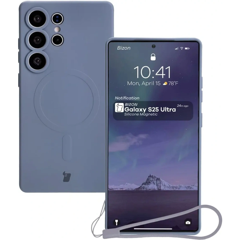Silikonowe etui z pierścieniem magnetycznym Bizon Case Silicone Magnetic do Samsung Galaxy S25 Ultra szare