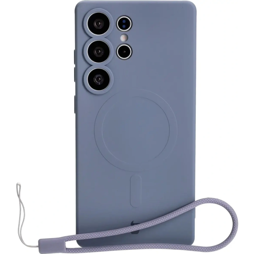 Silikonowe etui z pierścieniem magnetycznym Bizon Case Silicone Magnetic do Samsung Galaxy S25 Ultra szare
