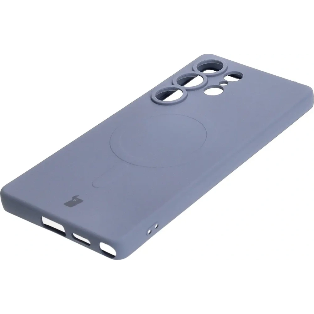 Silikonowe etui z pierścieniem magnetycznym Bizon Case Silicone Magnetic do Samsung Galaxy S25 Ultra szare