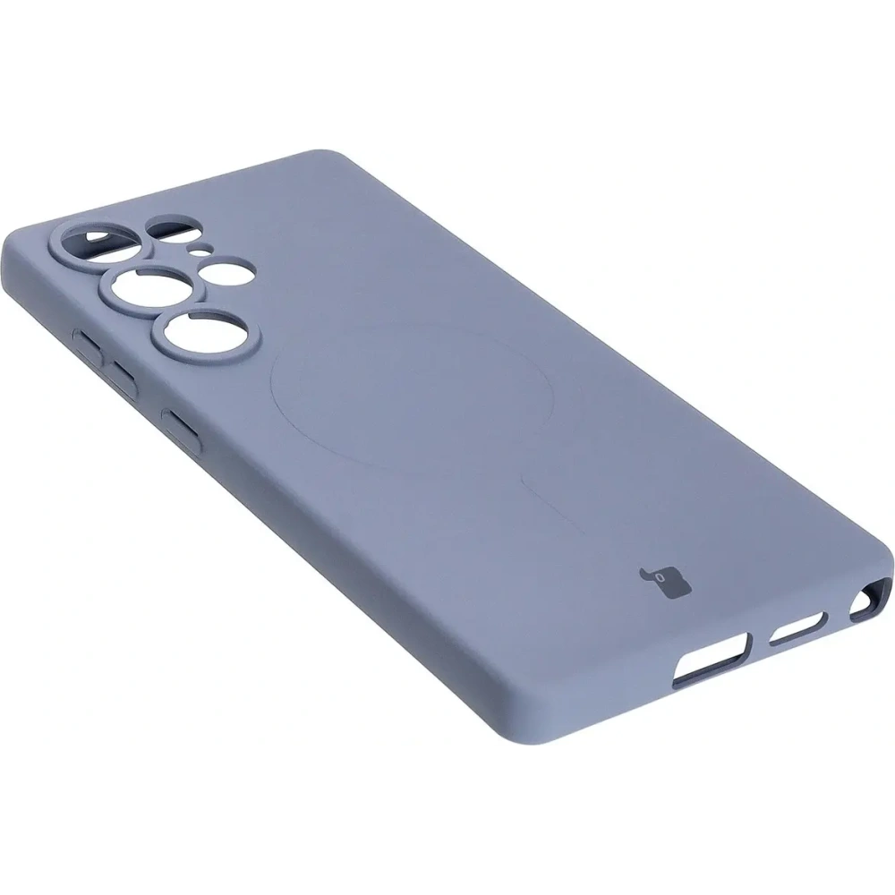 Silikonowe etui z pierścieniem magnetycznym Bizon Case Silicone Magnetic do Samsung Galaxy S25 Ultra szare