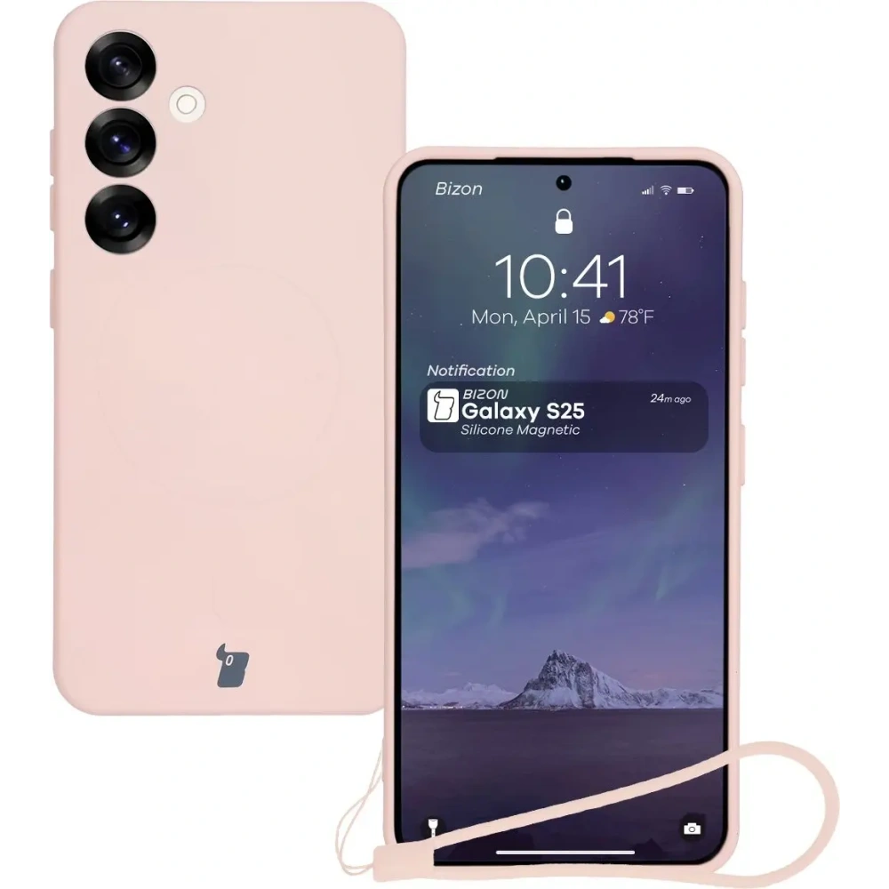 Silikonowe etui z pierścieniem magnetycznym Bizon Case Silicone Magnetic do Samsung Galaxy S25 / S24 jasnoróżowe