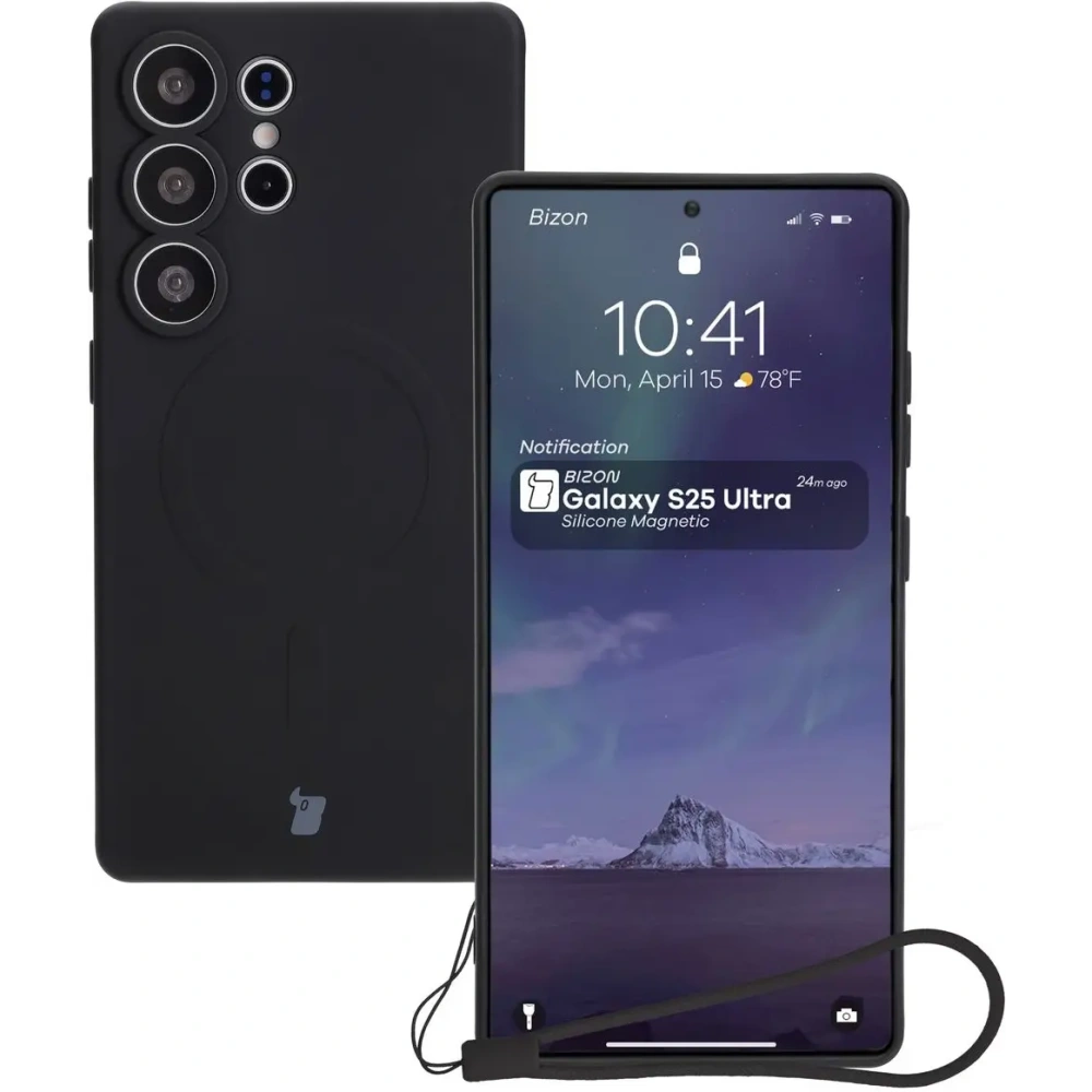 Silikonowe etui z pierścieniem magnetycznym Bizon Case Silicone Magnetic do Samsung Galaxy S25 Ultra czarne