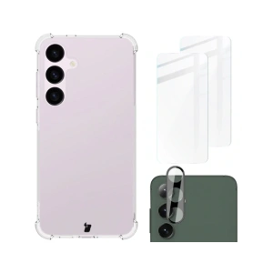 Etui + 2x sklo na displej + objektiv Bizon Case Clear Pack pro Samsung Galaxy S24+ Plus průhledné