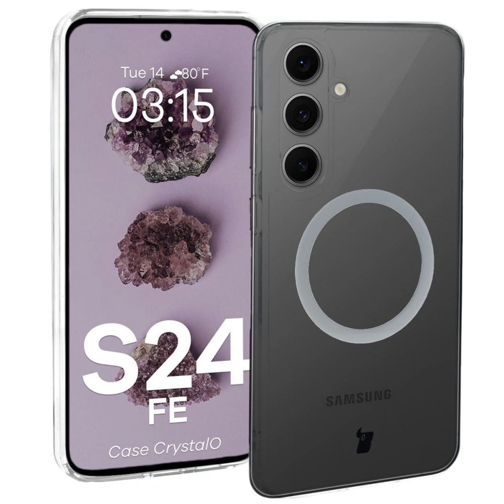 Etui z pierścieniem magnetycznym Bizon Case CrystalO do Samsung Galaxy S24 FE przezroczyste