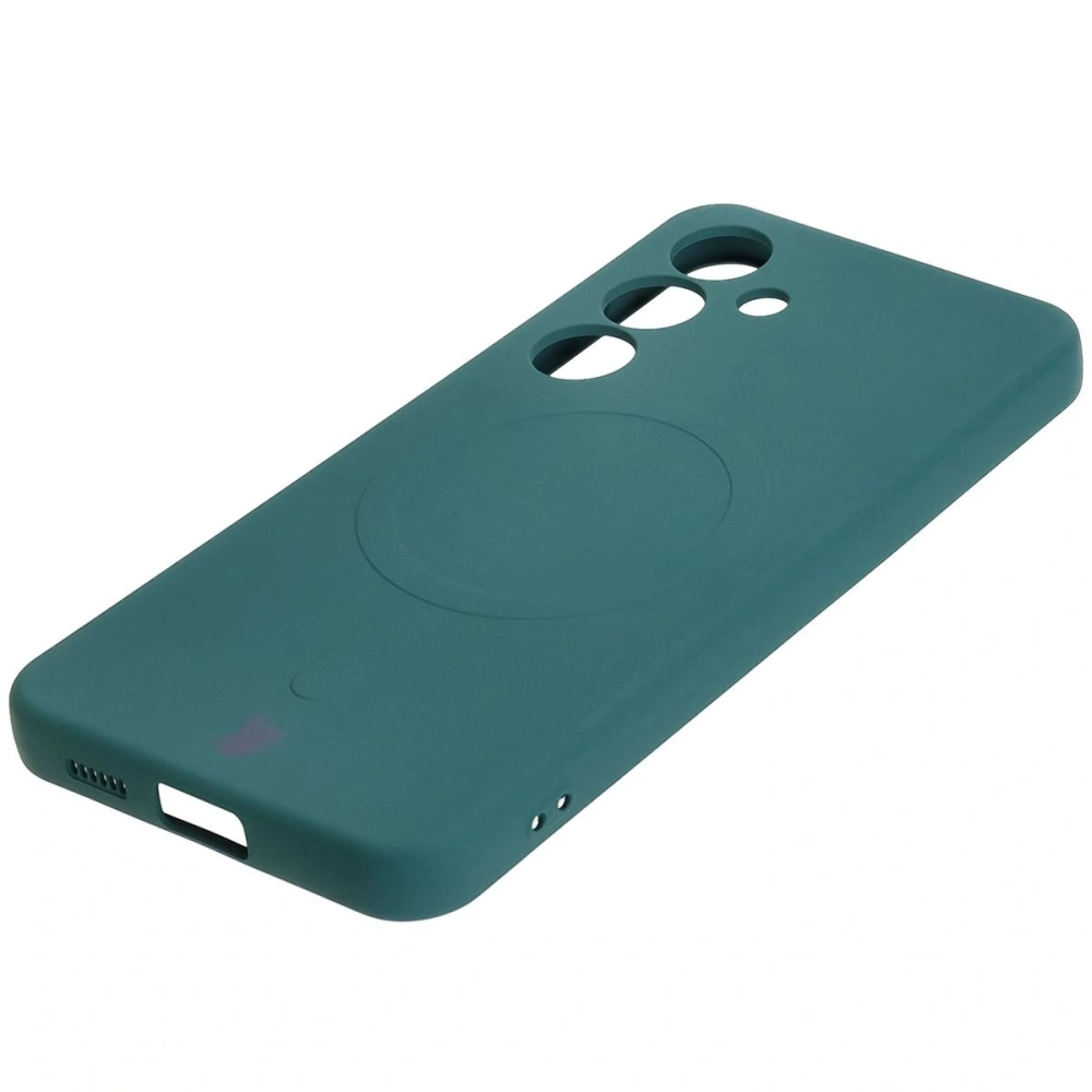 Silikonowe etui z pierścieniem magnetycznym Bizon Case Silicone Magnetic do Samsung Galaxy S25 / Galaxy S24 ciemnozielone