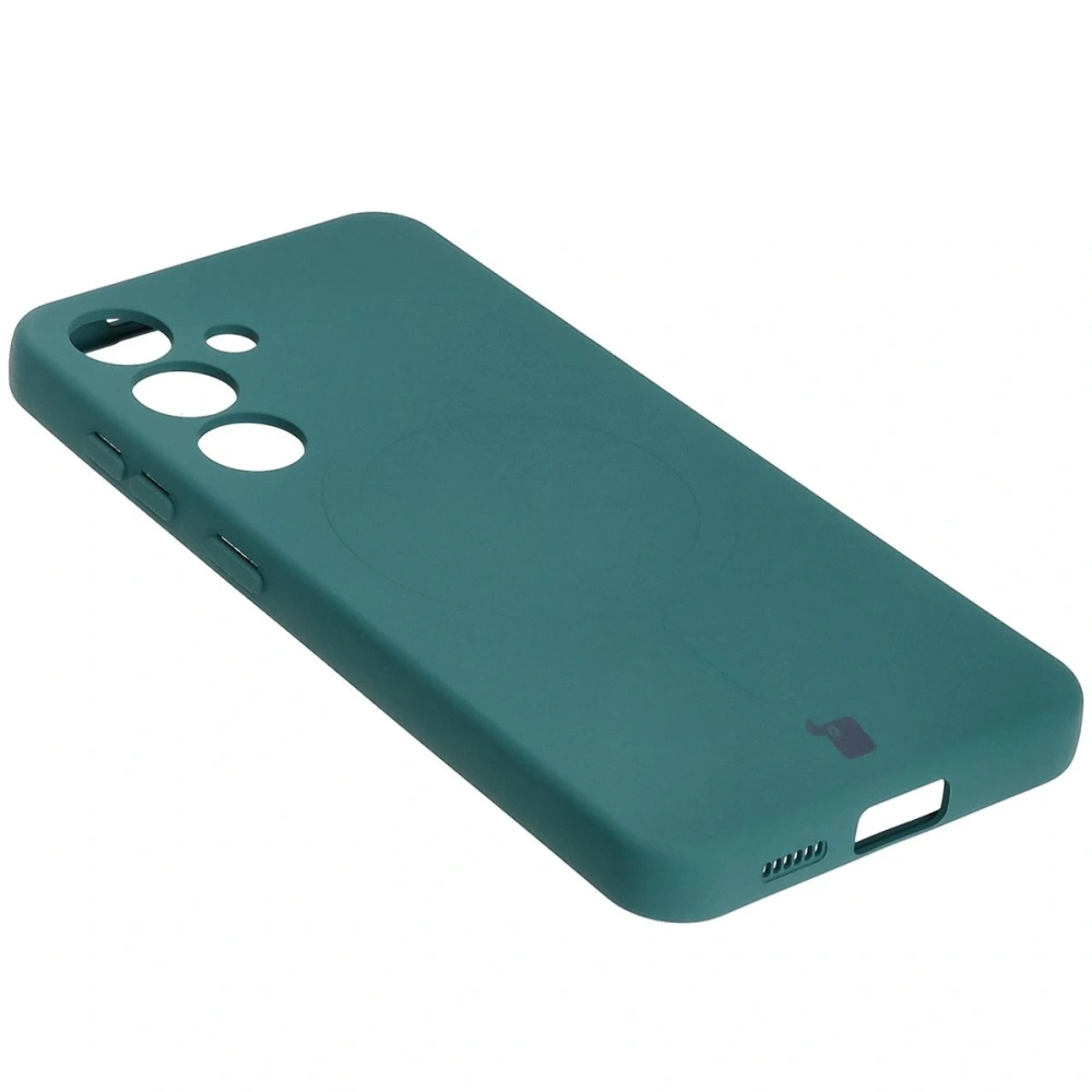 Silikonowe etui z pierścieniem magnetycznym Bizon Case Silicone Magnetic do Samsung Galaxy S25 / Galaxy S24 ciemnozielone