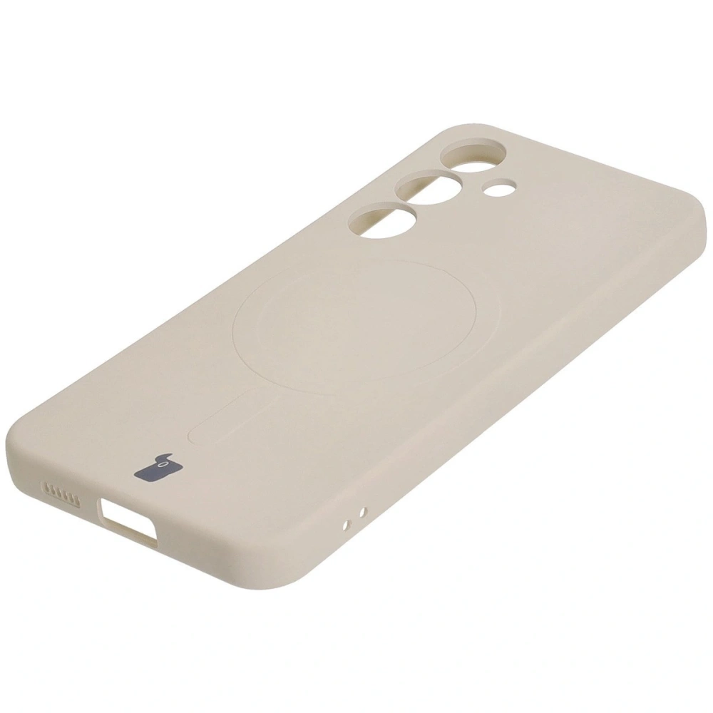 Silikonowe etui z pierścieniem magnetycznym Bizon Case Silicone Magnetic do Samsung Galaxy S25+ Plus / S24+ Plus beżowe