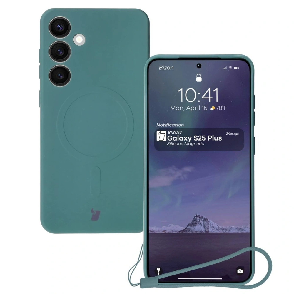 Silikonowe etui z pierścieniem magnetycznym Bizon Case Silicone Magnetic do Samsung Galaxy S25+ Plus / S24+ Plus ciemnozielone