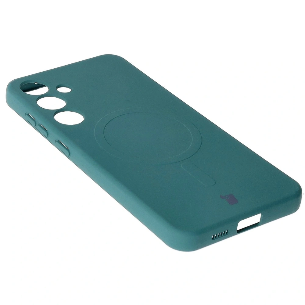 Silikonowe etui z pierścieniem magnetycznym Bizon Case Silicone Magnetic do Samsung Galaxy S25+ Plus / S24+ Plus ciemnozielone