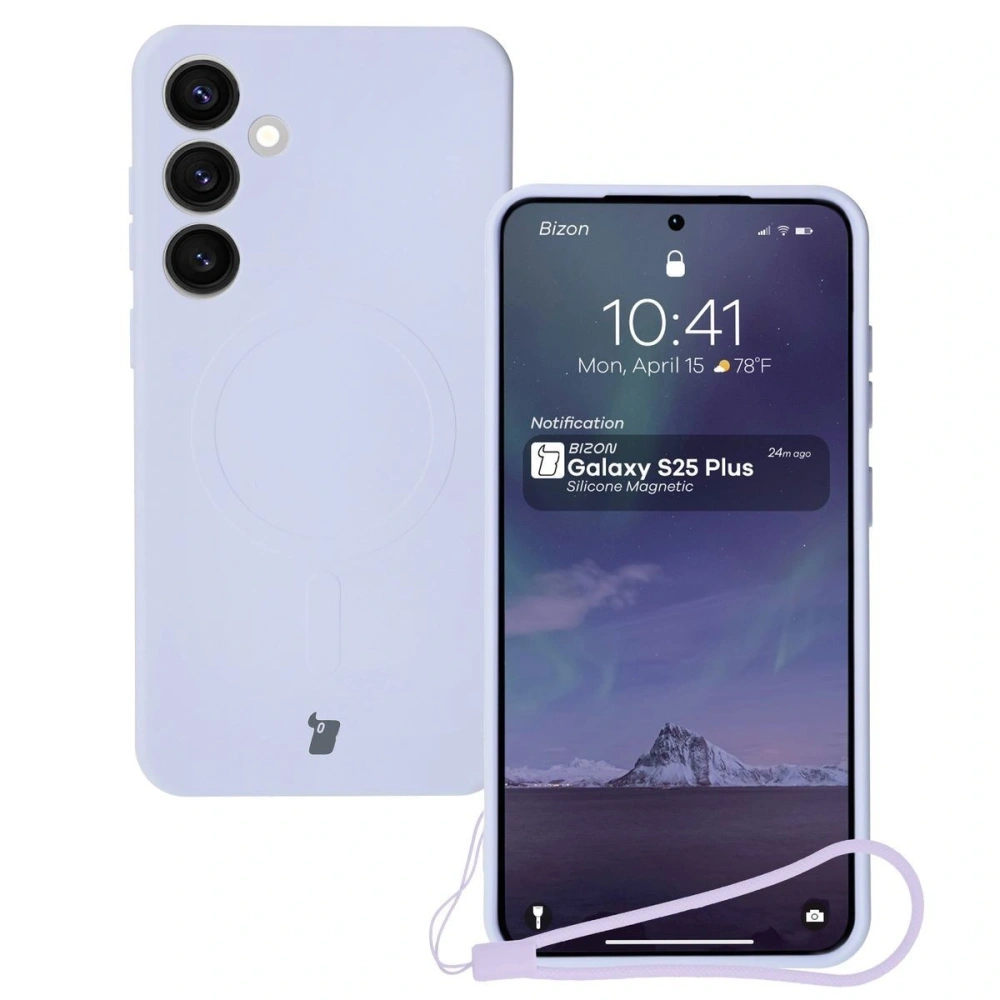Silikonowe etui z pierścieniem magnetycznym Bizon Case Silicone Magnetic do Samsung Galaxy S25+ Plus / S24+ Plus jasnofioletowe