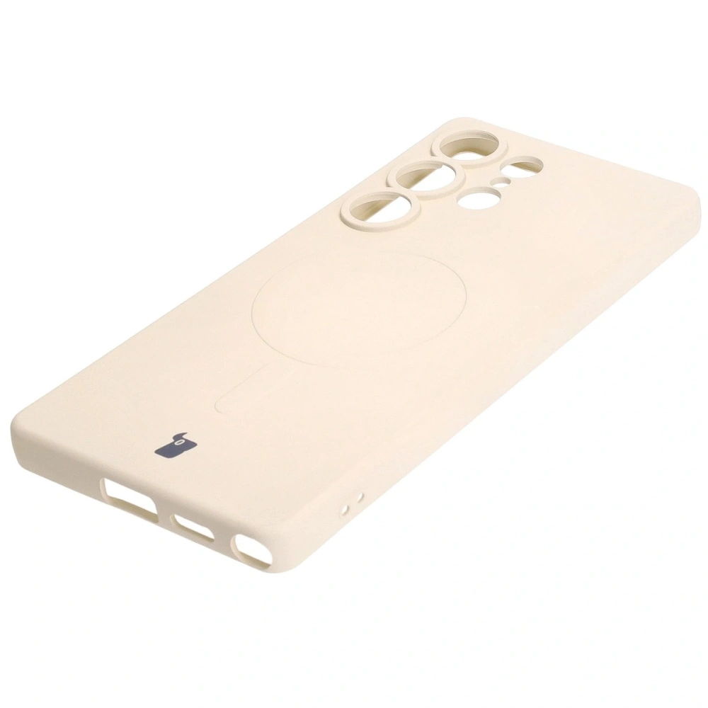 Silikonowe etui z pierścieniem magnetycznym Bizon Case Silicone Magnetic do Samsung Galaxy S25 Ultra beżowe