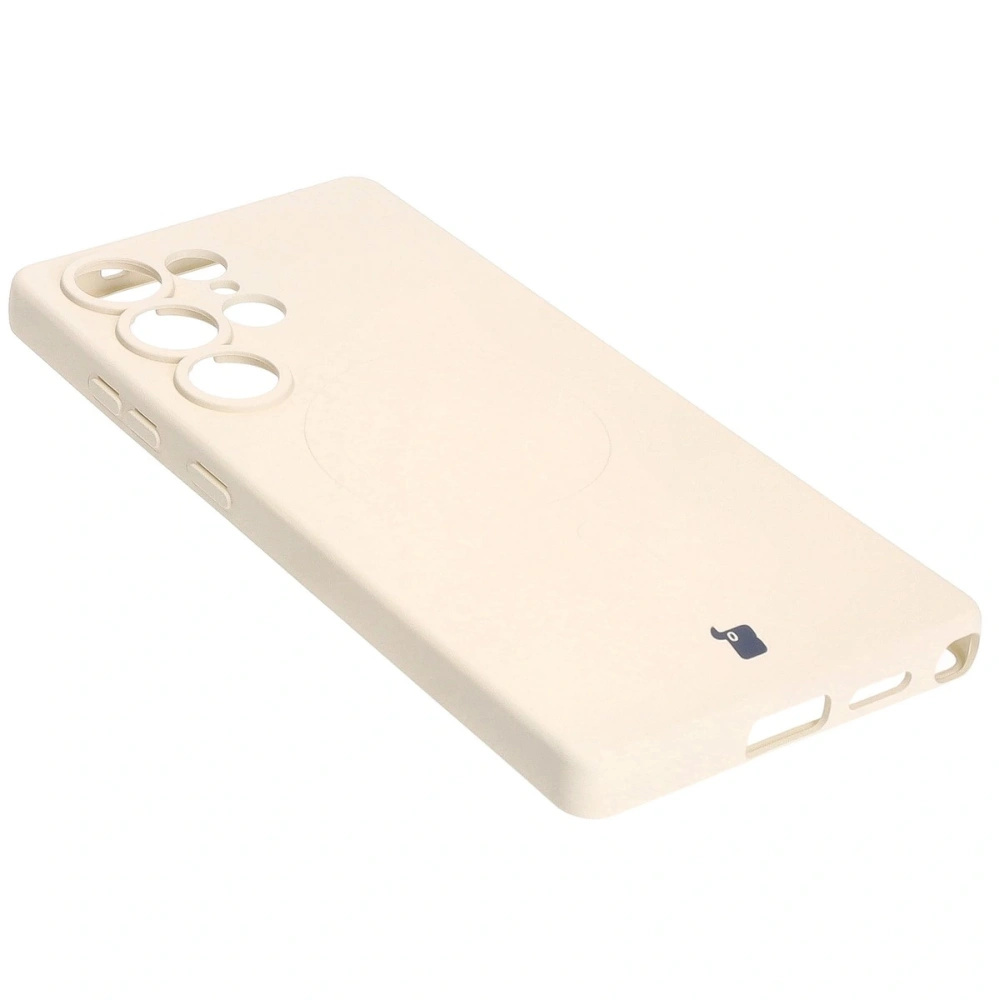Silikonowe etui z pierścieniem magnetycznym Bizon Case Silicone Magnetic do Samsung Galaxy S25 Ultra beżowe