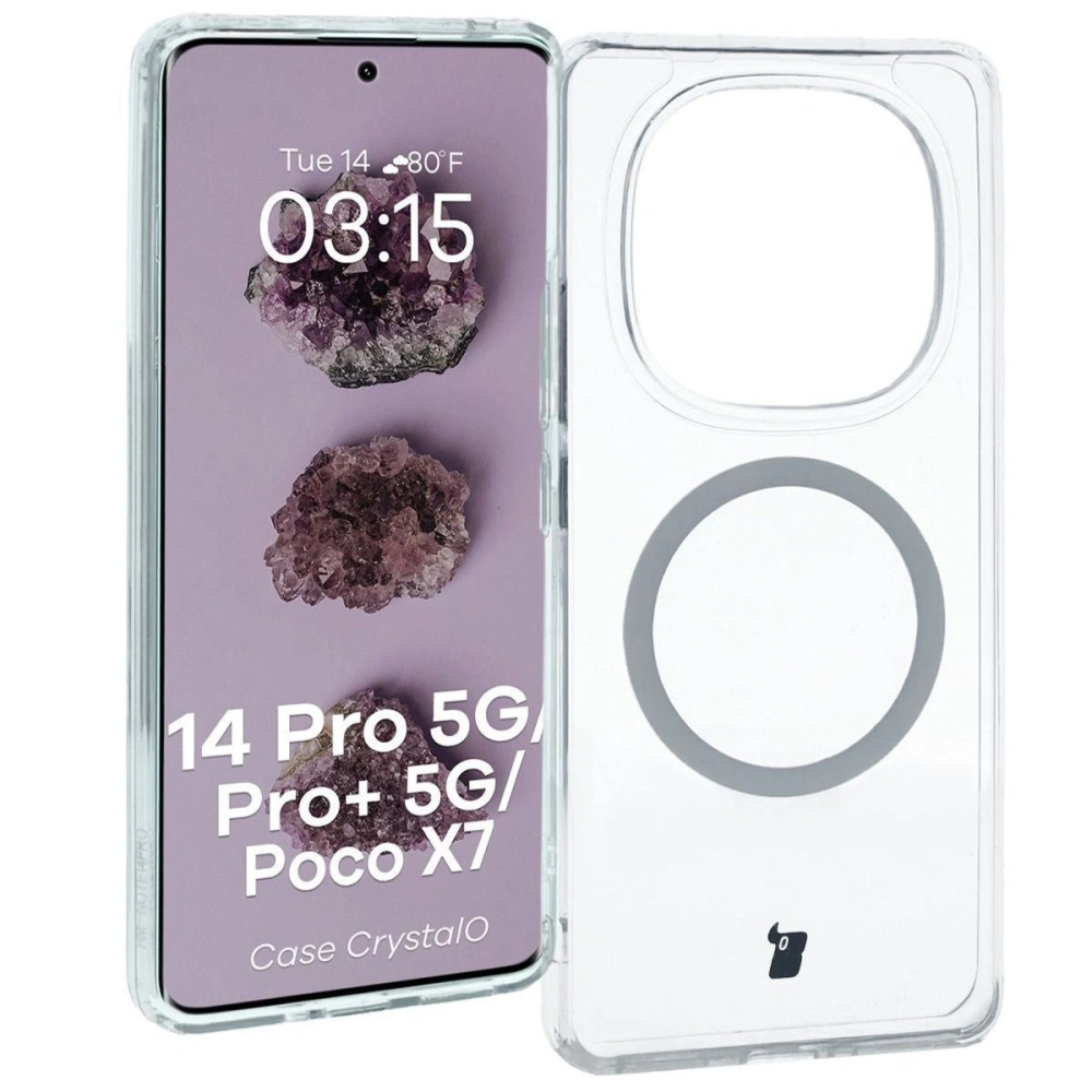 Etui z pierścieniem magnetycznym Bizon Case CrystalO do Xiaomi Redmi Note 14 Pro 5G / 14 Pro+ 5G / Poco X7 przezroczyste