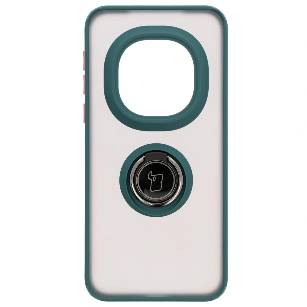 Etui z uchwytem na palec Bizon Case Hybrid Ring do Honor Magic7 Pro przydymione z ciemnozieloną ramką