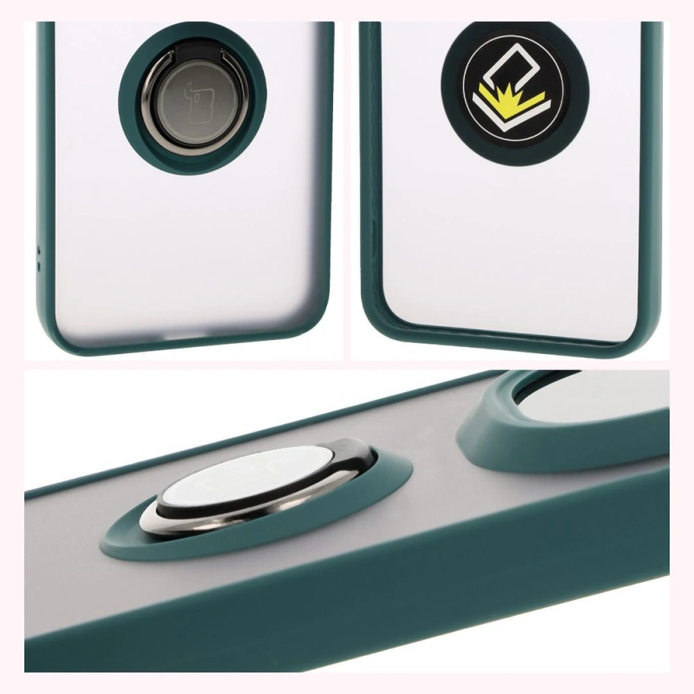 Etui z uchwytem na palec Bizon Case Hybrid Ring do Honor Magic7 Pro przydymione z ciemnozieloną ramką