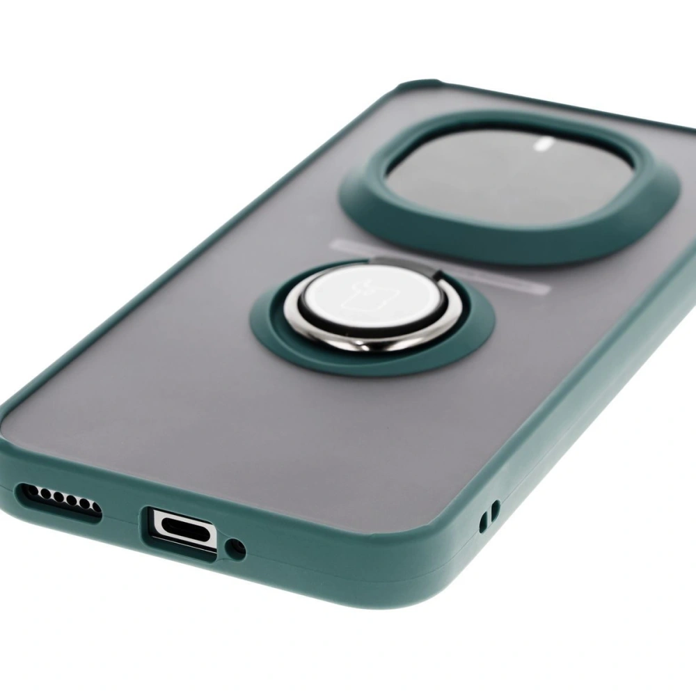 Etui z uchwytem na palec Bizon Case Hybrid Ring do Honor Magic7 Pro przydymione z ciemnozieloną ramką