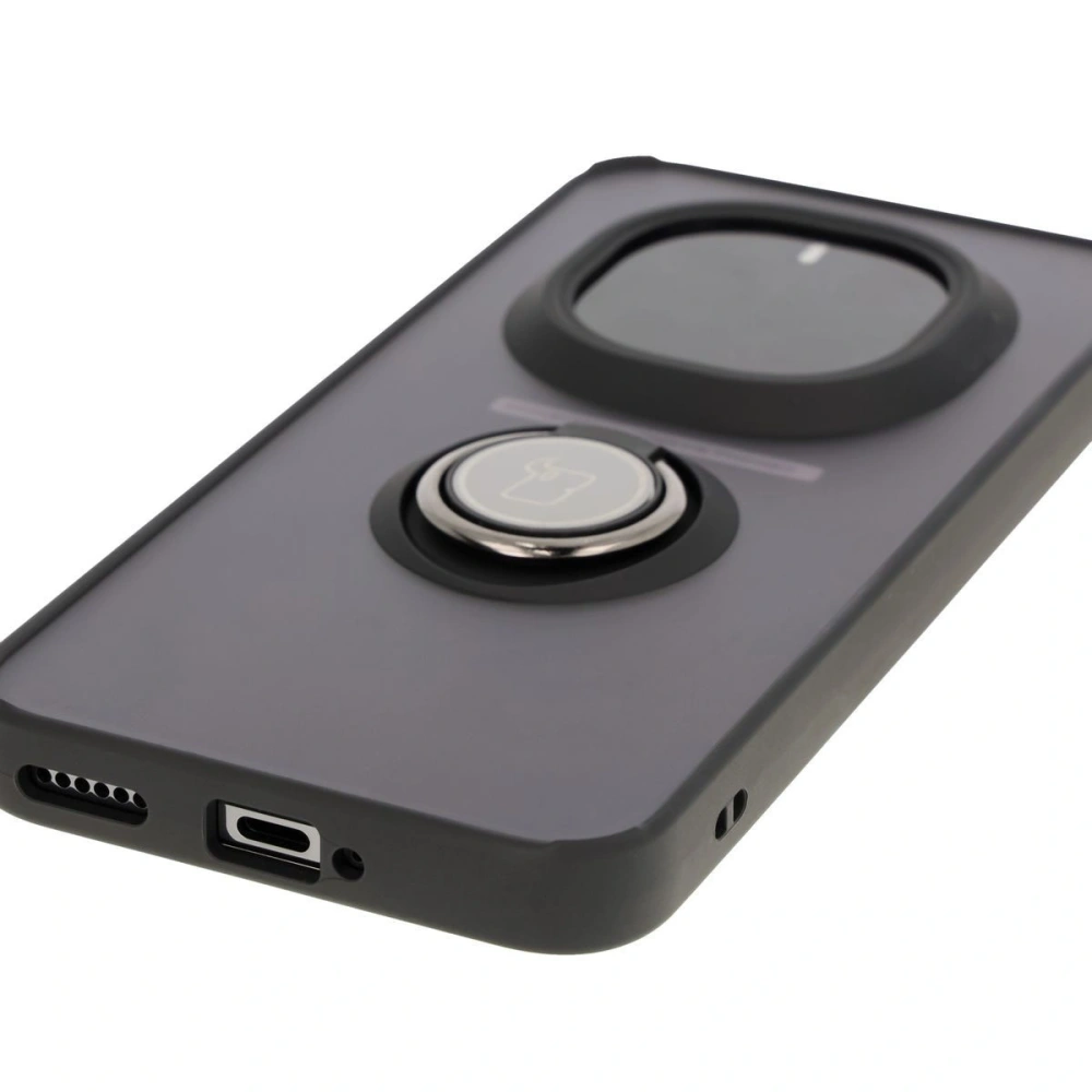 Etui z uchwytem na palec Bizon Case Hybrid Ring do Honor Magic7 Pro przydymione z czarną ramką