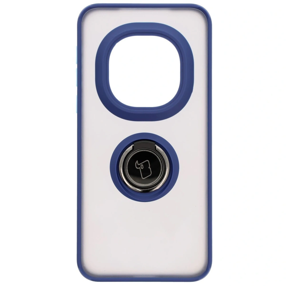 Etui z uchwytem na palec Bizon Case Hybrid Ring do Honor Magic7 Pro przydymione z granatową ramką