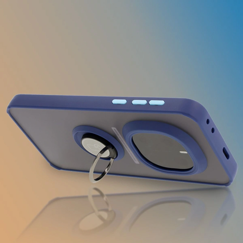Etui z uchwytem na palec Bizon Case Hybrid Ring do Honor Magic7 Pro przydymione z granatową ramką