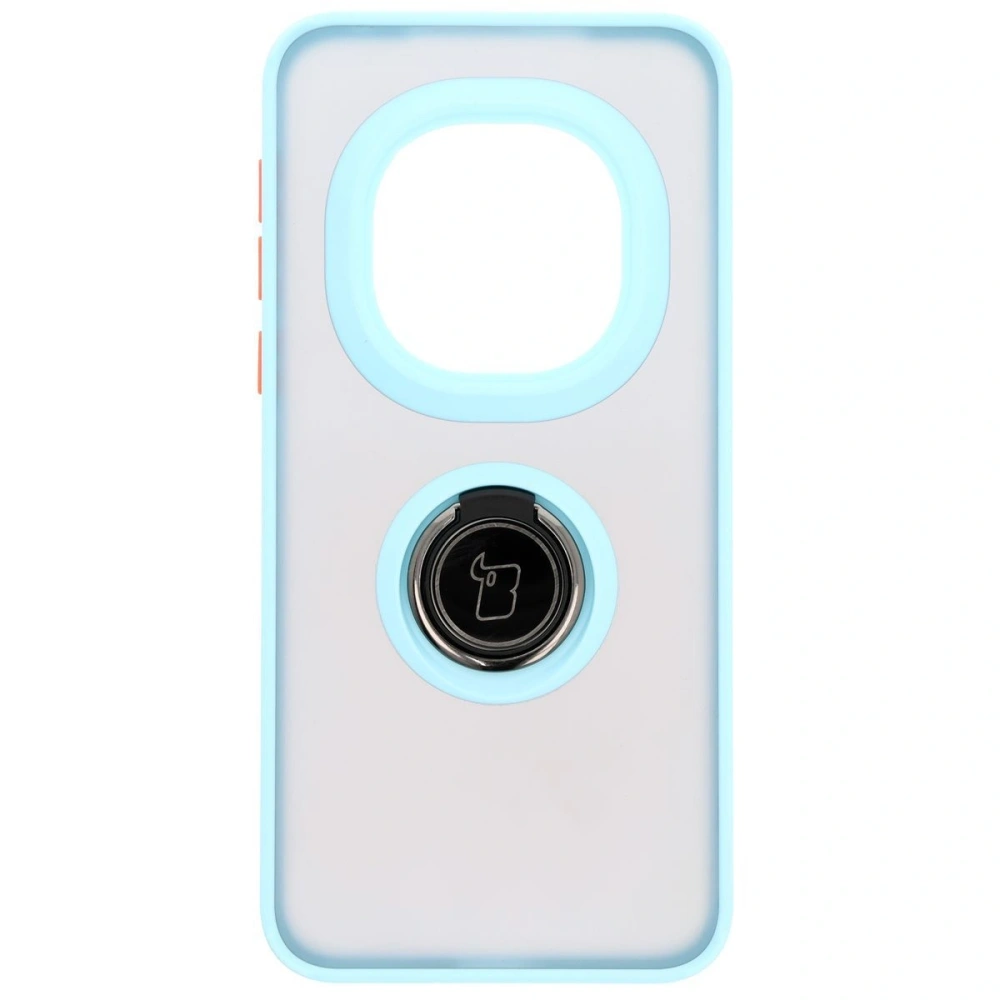 Etui z uchwytem na palec Bizon Case Hybrid Ring do Honor Magic7 Pro przydymione z jasnoniebieską ramką
