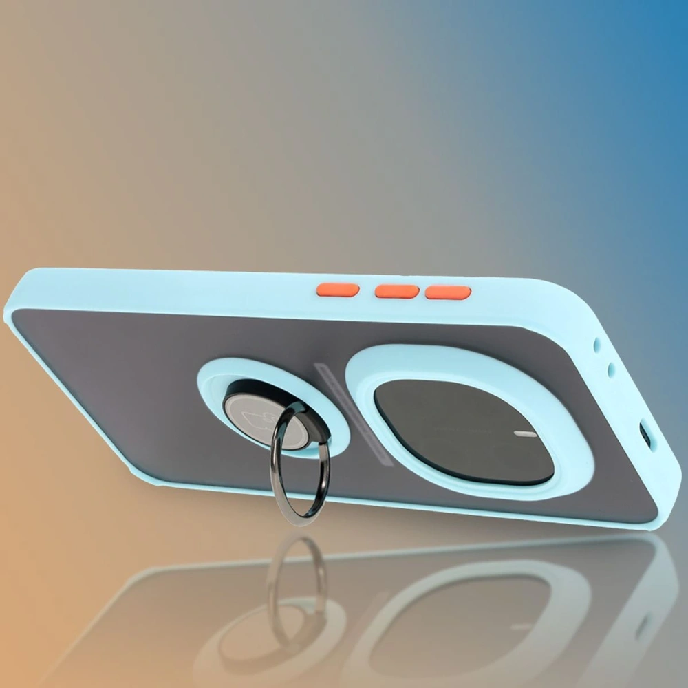 Etui z uchwytem na palec Bizon Case Hybrid Ring do Honor Magic7 Pro przydymione z jasnoniebieską ramką