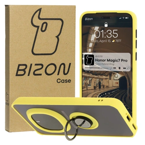 Kup Etui z uchwytem na palec Bizon Case Hybrid Ring do Honor Magic7 Pro przydymione z żółtą ramką - BIZ8274 - {ean13} - Sklep Home Screen