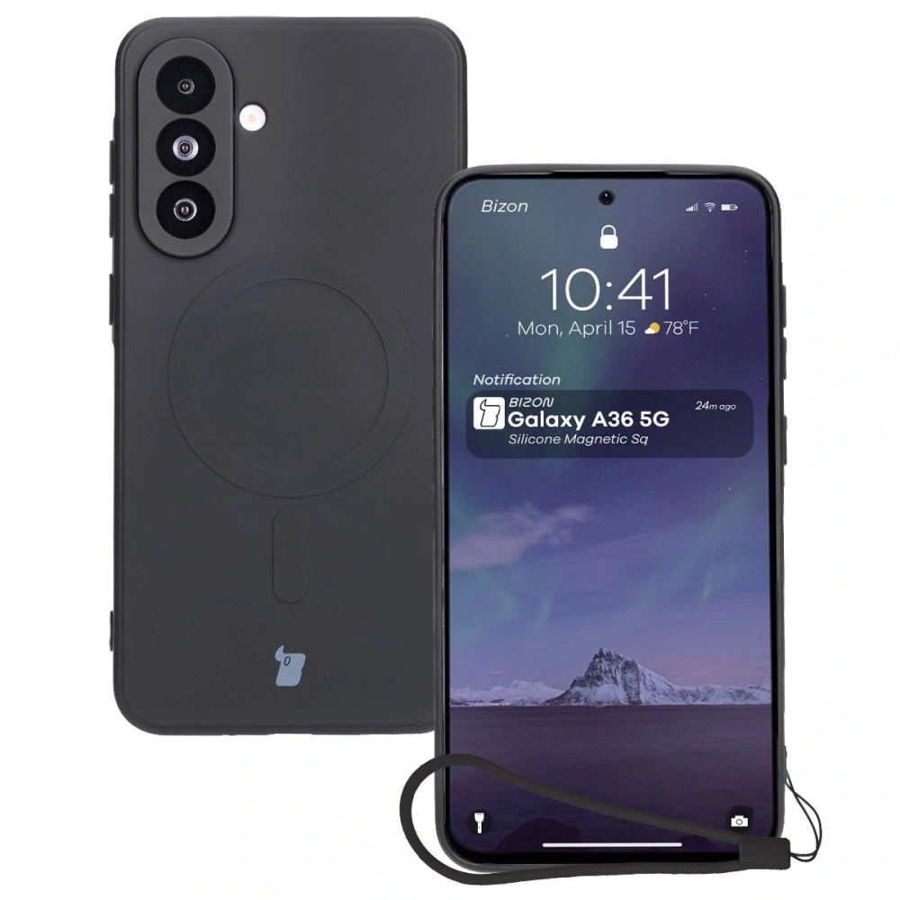 Silikonowe etui z pierścieniem magnetycznym Bizon Case Silicone Magnetic Sq do Samsung Galaxy A36 5G czarne