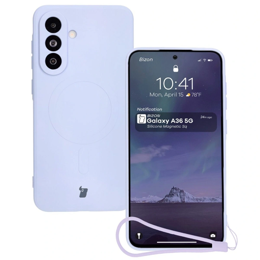 Silikonowe etui z pierścieniem magnetycznym Bizon Case Silicone Magnetic Sq do Samsung Galaxy A36 5G jasnofioletowe