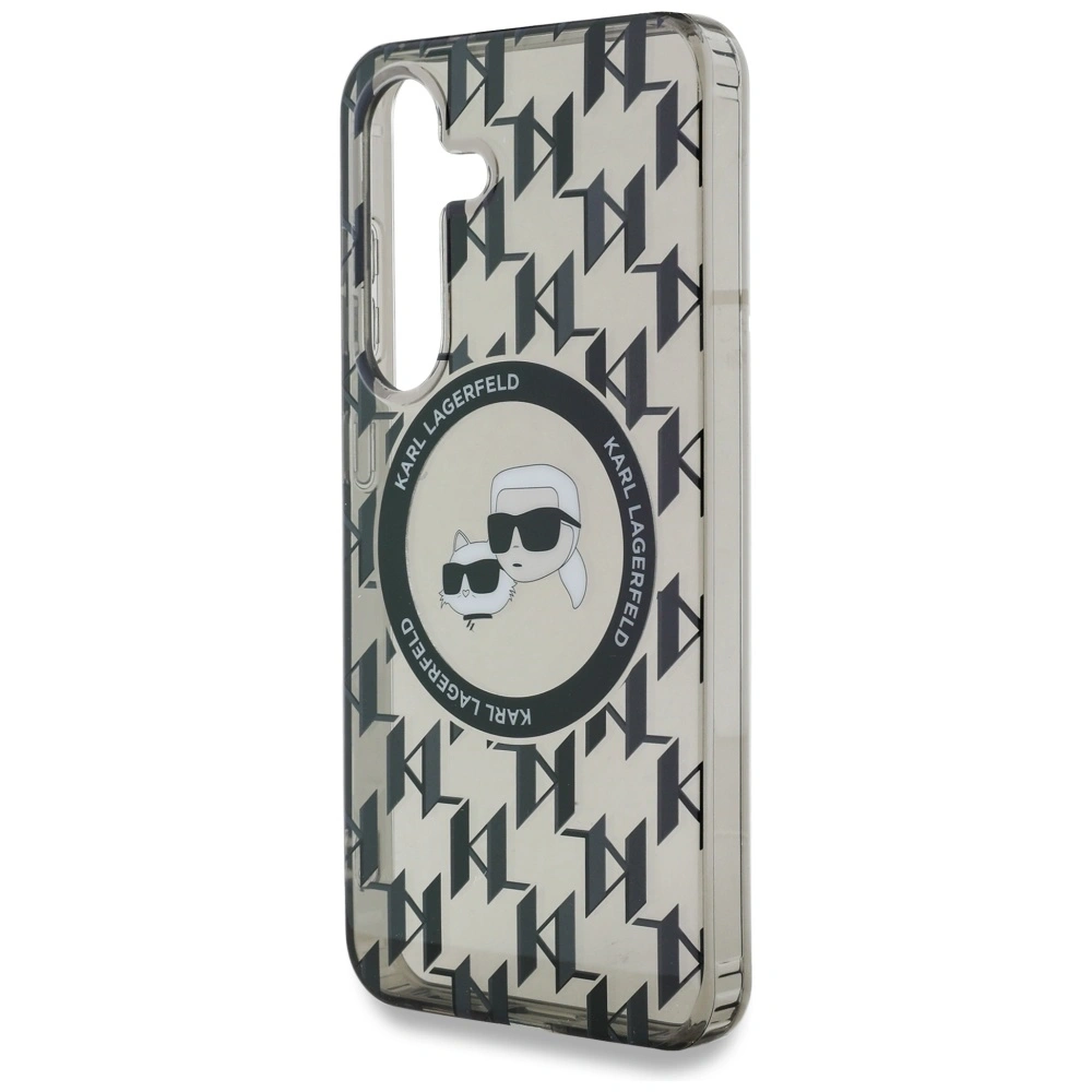 Etui Karl Lagerfeld Button Karl&Choupette Heads On KL Pattern MagSafe do Samsung Galaxy S25 czarny