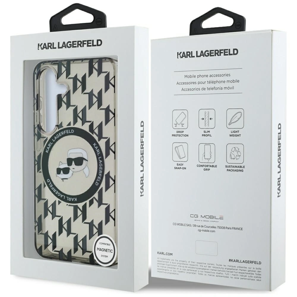 Etui Karl Lagerfeld Button Karl&Choupette Heads On KL Pattern MagSafe do Samsung Galaxy S25 czarny
