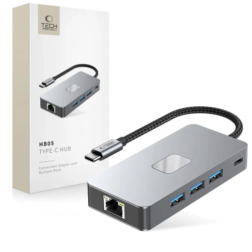 Buy Tech-Protect HB05 HUB Adapter 9in1 USB-C + USB-A 2.0 + USB-A 3.0 + HDMI 4K60Hz + SD/TF + PD 100W + Ethernet RJ45 1000Mbps Space Grey - THP3863 - {ean13} - Home Screen Store Europe