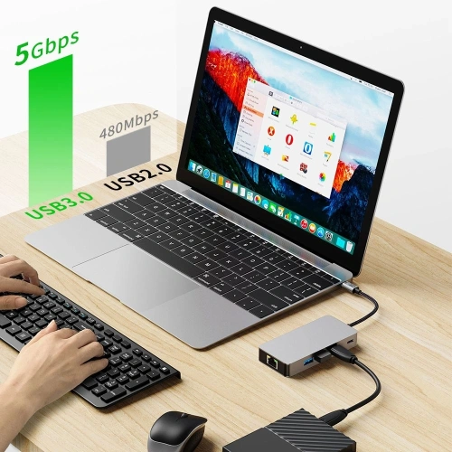 Buy Tech-Protect HB05 HUB Adapter 9in1 USB-C + USB-A 2.0 + USB-A 3.0 + HDMI 4K60Hz + SD/TF + PD 100W + Ethernet RJ45 1000Mbps Space Grey - THP3863 - {ean13} - Home Screen Store Europe