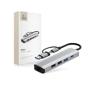 Kup Tech-Protect HB03 HUB Adapter 5in1 USB-C + USB-A 2.0 + USB-A 3.0 + Ethernet RJ45 Raumgrau - THP3864 - {ean13} - Sklep Home Screen