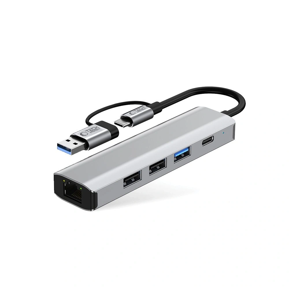 Adapter Tech-Protect HB03 HUB 5in1 USB-C + USB-A 2.0 + USB-A 3.0 + Ethernet RJ45 Space Grey
