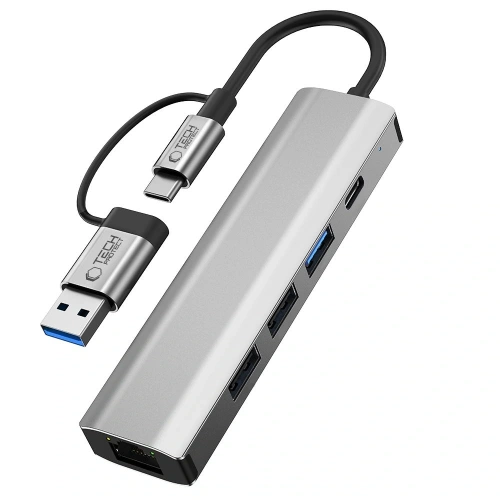 Kup Adaptér Tech-Protect HB03 HUB 5in1 USB-C + USB-A 2.0 + USB-A 3.0 + Ethernet RJ45 Space Grey - THP3864 - {ean13} - Sklep Home Screen