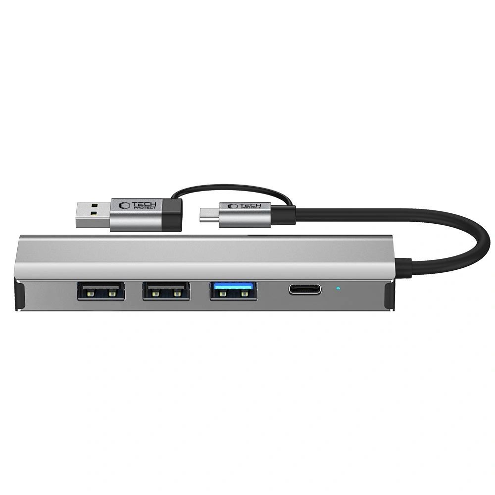 Adapter Tech-Protect HB03 HUB 5in1 USB-C + USB-A 2.0 + USB-A 3.0 + Ethernet RJ45 Space Grey