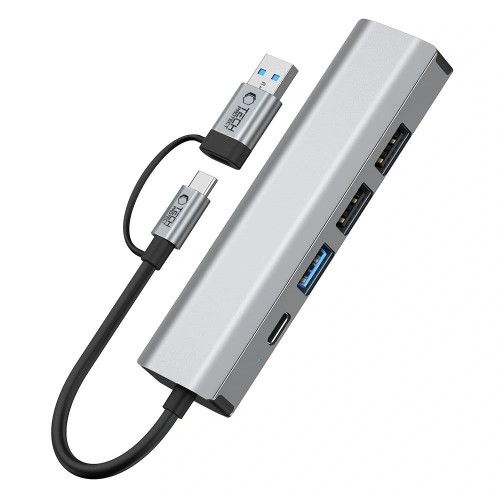 Kup Adaptér Tech-Protect HB03 HUB 5in1 USB-C + USB-A 2.0 + USB-A 3.0 + Ethernet RJ45 Space Grey - THP3864 - {ean13} - Sklep Home Screen