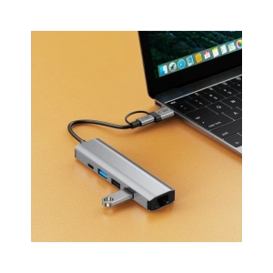 Kup Tech-Protect HB03 HUB Adapter 5in1 USB-C + USB-A 2.0 + USB-A 3.0 + Ethernet RJ45 Űrszürke - THP3864 - {ean13} - Sklep Home Screen