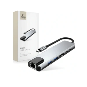 Kup Tech-Protect HB02 HUB Adapter 6in1 USB-C + USB-A 2.0 + USB-A 3.0 + HDMI 4K30Hz + Ethernet RJ45 + PD 100W Space Grey - THP3865 - {ean13} - Sklep Home Screen