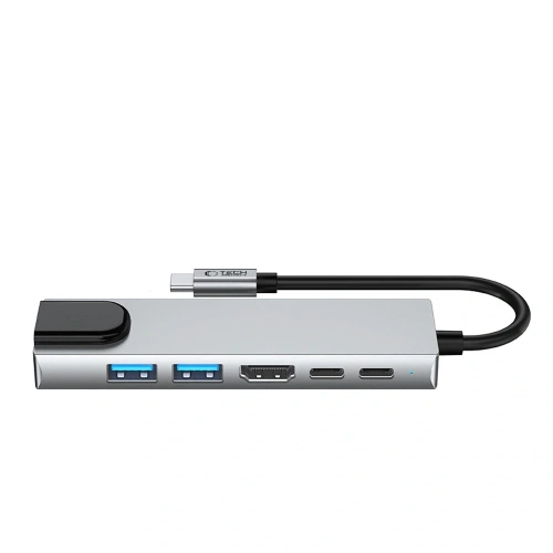 Kup Tech-Protect HB02 HUB Adapter 6in1 USB-C + USB-A 2.0 + USB-A 3.0 + HDMI 4K30Hz + Ethernet RJ45 + PD 100W Gri Spațial - THP3865 - {ean13} - Sklep Home Screen