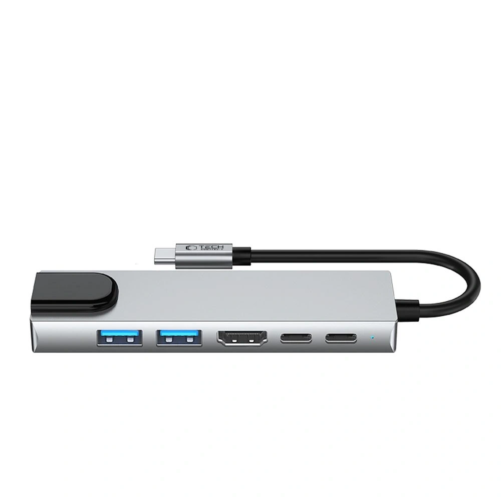 Adapter Tech-Protect HB02 HUB 6in1 USB-C + USB-A 2.0 + USB-A 3.0 + HDMI 4K30Hz + Ethernet RJ45 + PD 100W Space Grey