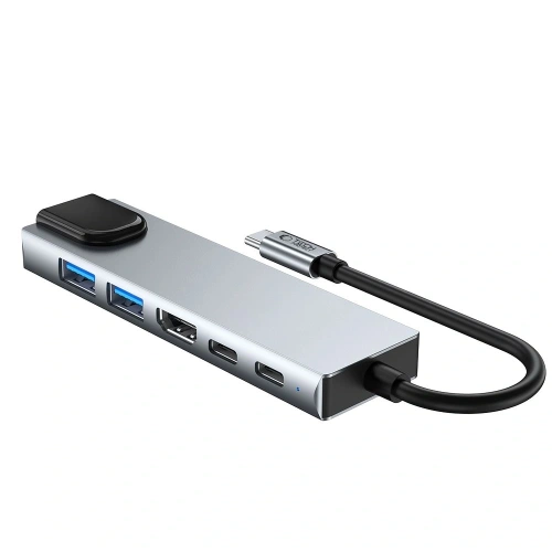 Kup Tech-Protect HB02 HUB Adapter 6in1 USB-C + USB-A 2.0 + USB-A 3.0 + HDMI 4K30Hz + Ethernet RJ45 + PD 100W Gri Spațial - THP3865 - {ean13} - Sklep Home Screen