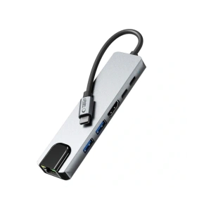 Kup Adaptér Tech-Protect HB02 HUB 6in1 USB-C + USB-A 2.0 + USB-A 3.0 + HDMI 4K30Hz + Ethernet RJ45 + PD 100W Space Grey - THP3865 - {ean13} - Sklep Home Screen