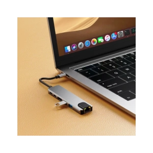 Kup Tech-Protect HB02 HUB Adapter 6in1 USB-C + USB-A 2.0 + USB-A 3.0 + HDMI 4K30Hz + Ethernet RJ45 + PD 100W Űrszürke - THP3865 - {ean13} - Sklep Home Screen
