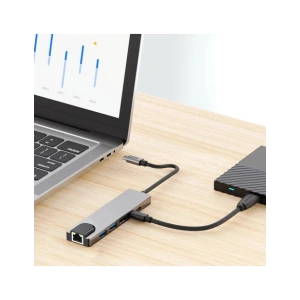 Kup Tech-Protect HB02 HUB Adapter 6in1 USB-C + USB-A 2.0 + USB-A 3.0 + HDMI 4K30Hz + Ethernet RJ45 + PD 100W Űrszürke - THP3865 - {ean13} - Sklep Home Screen