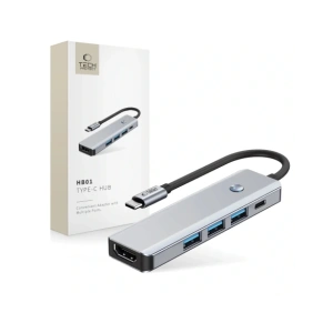 Kup Tech-Protect HB01 HUB Adapter 5in1 USB-C + USB-A 3.0 + HDMI 4K60Hz + PD 100W Space Grey - THP3866 - {ean13} - Sklep Home Screen