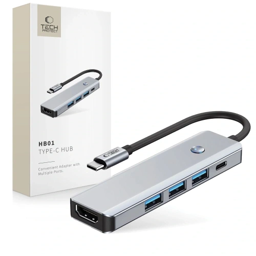 Kup Adapter Tech-Protect HB01 HUB 5in1 USB-C + USB-A 3.0 + HDMI 4K60Hz + PD 100W Space Grey - THP3866 - {ean13} - Sklep Home Screen