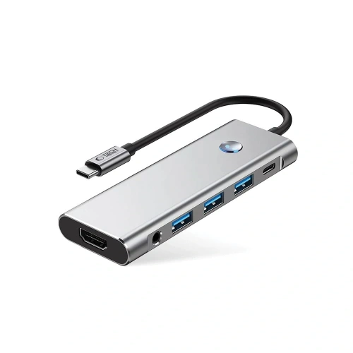 Kup Tech-Protect HB04 HUB Adapter 9in1 USB-C + USB-A 2.0 + USB-A 3.0 + HDMI 4K60Hz + SD/TF + PD 100W + Jack 3.5mm Gri Spațial - THP3867 - {ean13} - Sklep Home Screen