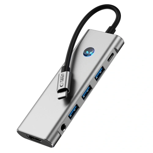 Kup Tech-Protect HB04 HUB Adapter 9in1 USB-C + USB-A 2.0 + USB-A 3.0 + HDMI 4K60Hz + SD/TF + PD 100W + Jack 3.5mm Gri Spațial - THP3867 - {ean13} - Sklep Home Screen