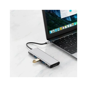 Kup Tech-Protect HB04 HUB Adapter 9in1 USB-C + USB-A 2.0 + USB-A 3.0 + HDMI 4K60Hz + SD/TF + PD 100W + Jack 3.5mm Űrszürke - THP3867 - {ean13} - Sklep Home Screen
